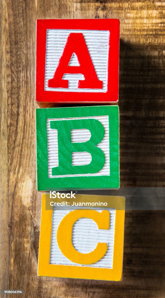 ABC ABC letters in wooden alphabet blocks from above Alphabet Stock Photo