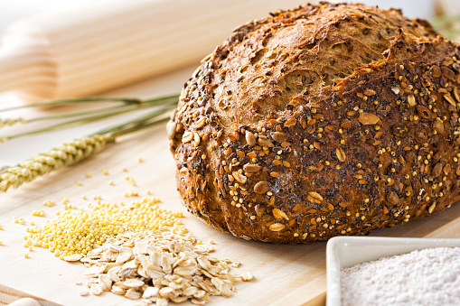 Homemade bread with sesame, sunflower seeds, poppy seeds, flax seeds, oats and quinoa.