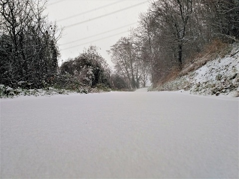 A beautiful view on an untapped path in the snow