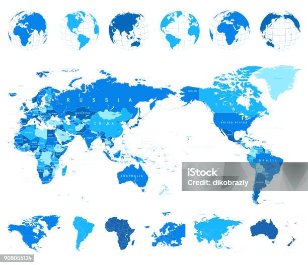 World Map Outline Contour Silhouette Borders Asia In Center Stock Illustration - Download Image Now