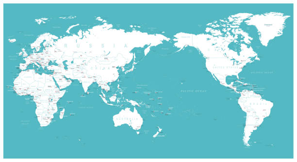 세계 지도 평면-아시아 센터 - 중간 부분 stock illustrations