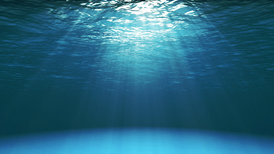 Superficie del océano azul oscuro desde submarino photo