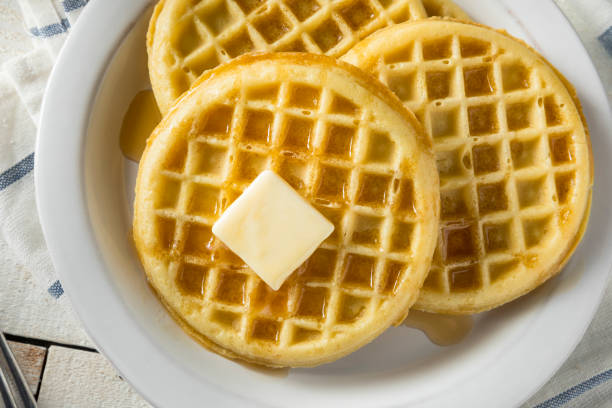 istock Brown Hot Freezer Waffles with Butter 908063106