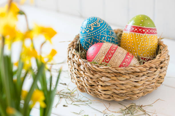 easter basket  - craft eggs easter animal egg stock-fotos und bilder