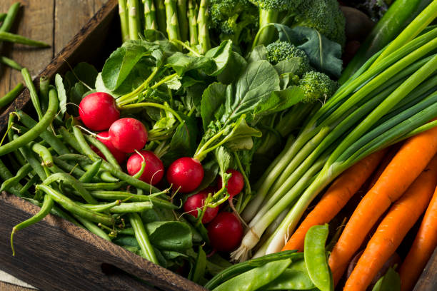 mercado de agricultores de primavera orgánica cruda caja - radish vegetable farmers market gardening fotografías e imágenes de stock