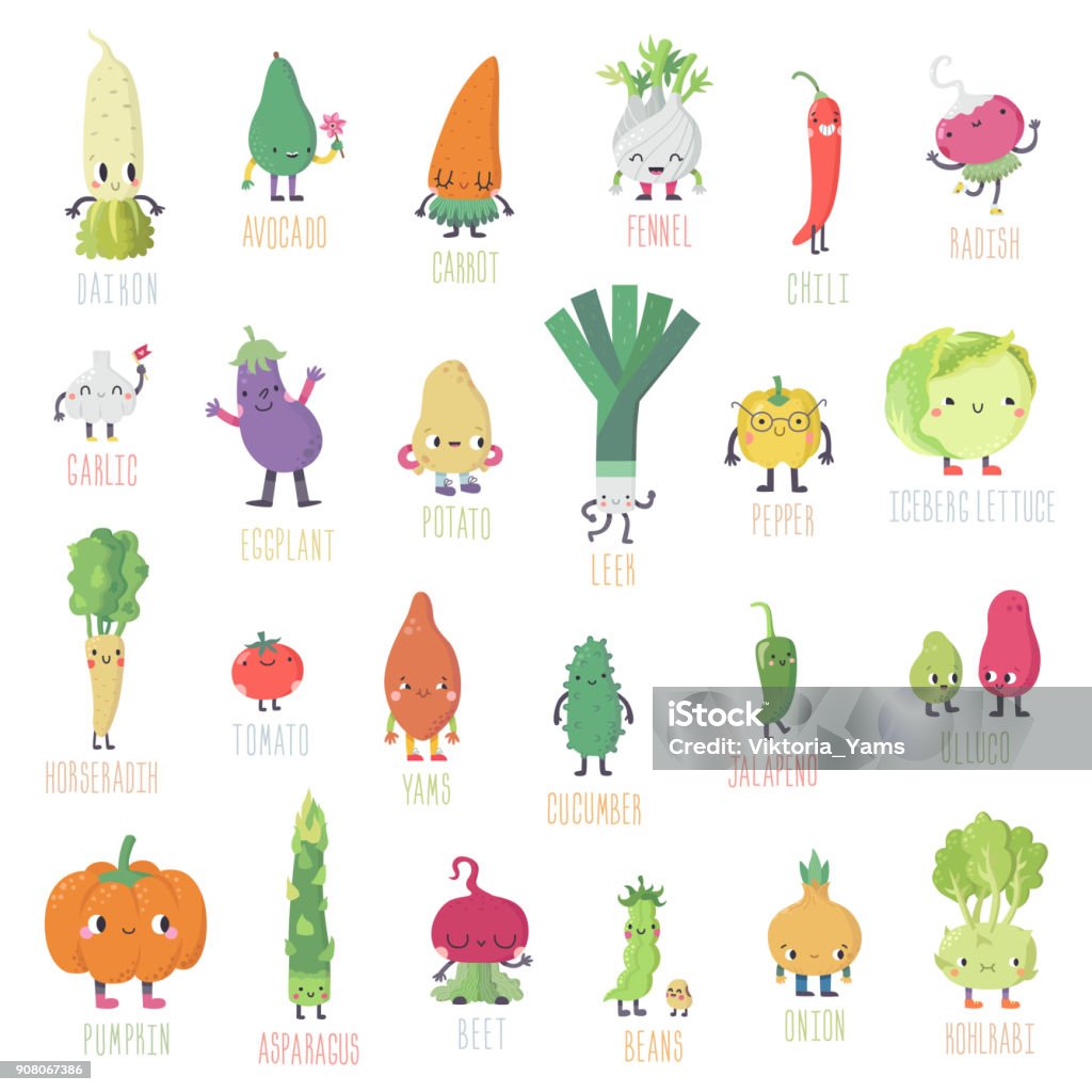 Cute cartoon live vegetables big vector big set. Cute cartoon live vegetables big vector set. Funny characters in nice colors. Characters stock vector