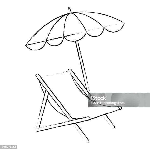 Beach Chair With Umbrella Stock Illustration - Download Image Now - Armchair, Beach, Beauty