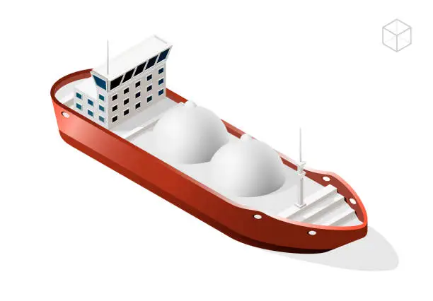 Vector illustration of Isometric High Quality City Element on White Background . Oil Tanker Ship