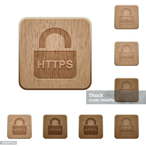 Secure Https Protocol Wooden Buttons Stock Illustration - Download Image Now - Building Entrance, Certificate, Circle