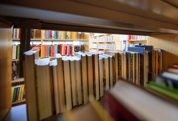istock Books seen from behind in bookstore or library 908100638