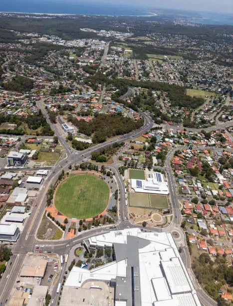 Aerial view of residential areas of Newcastle and Lake Macquarie. Charlestown Whitebridge and Gateshead surburbs looking south towards Readhead Beach and Lake Macquarie.