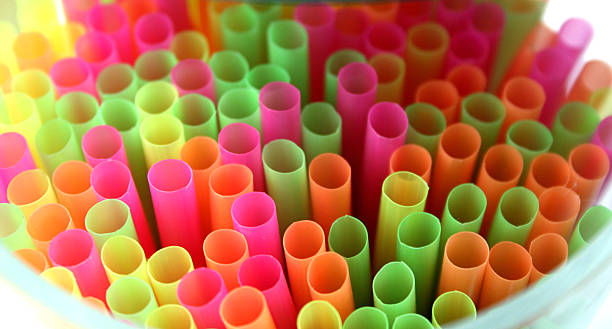 Close up of drinking straws stock photo