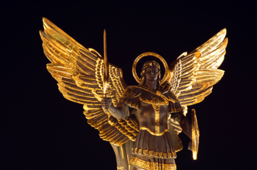 Gold plated statue of an angel in Iglesia de San Francisco de Asis or Church of St. Francis of Assisi was built in 1680 in a baroque style and is the second most important church in Santa Cruz which is the main city on the Spanish Canary Island Tenerife