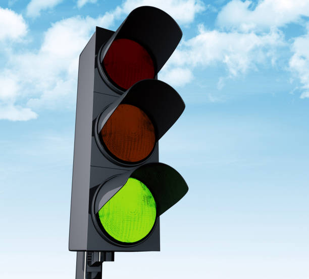 istock 3d Traffic light with green color. 908130278