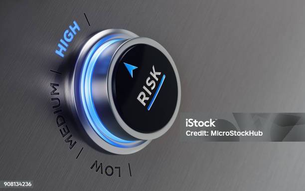 Push Button On Brushed Metal Surface Stock Photo - Download Image Now - Risk, Finance, Danger