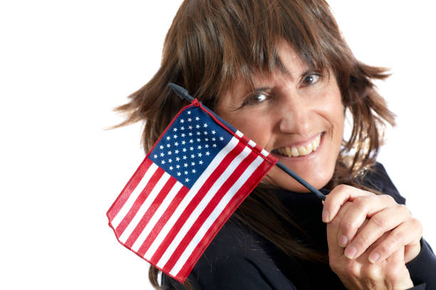 Woman waving an American Flag