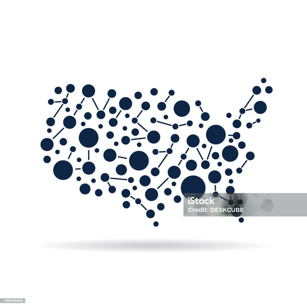USA network map. Concept for networking, technology and connections USA stock vector