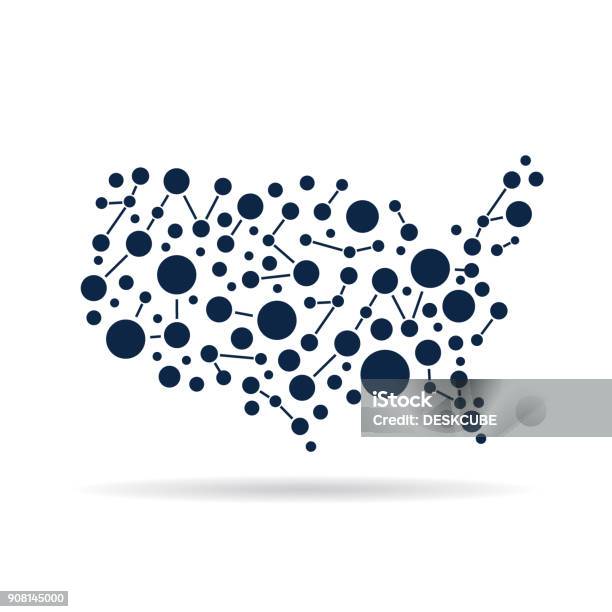 Usa Network Map Concept For Networking Technology And Connections Stock Illustration - Download Image Now