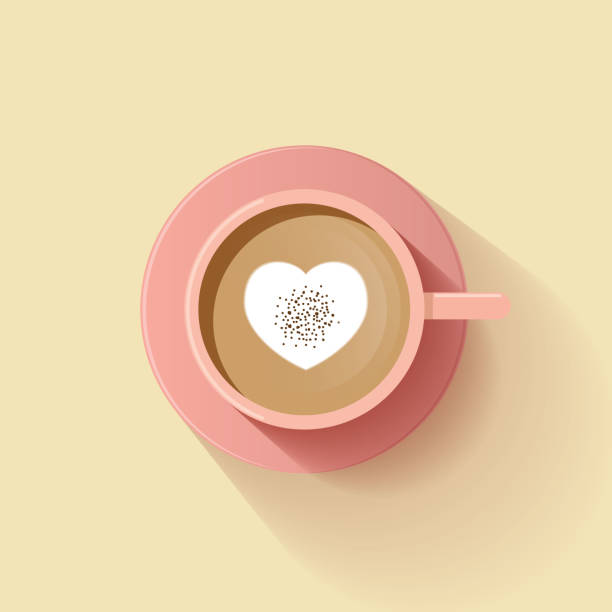 illustrazioni stock, clip art, cartoni animati e icone di tendenza di caffè nero tazza rossa vista dall'alto isolata sullo sfondo. illustrazione vettoriale - cappuccino