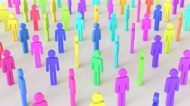 istock Variously Colored Men Symbols in a Tight Even Grid on a Simple Concrete Surface 908150916