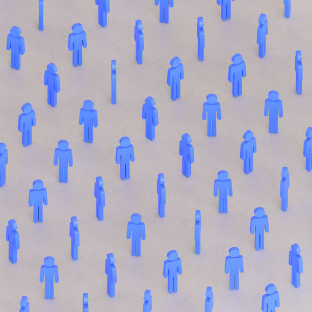 istock Isometric Blue Men Symbols in a Tight Grid on a Simple Concrete Surface 908150942