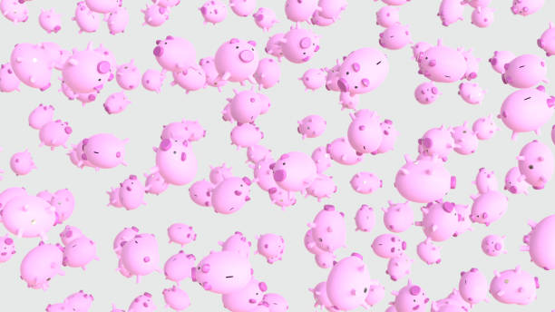 istock Numerous floating Pink Piggybanks on a Simple Light Background 908151408