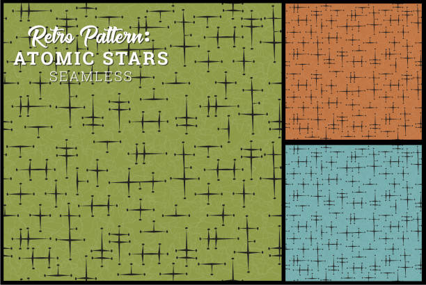 ilustrações, clipart, desenhos animados e ícones de padrão de estrelas sem costura retrô em 3 cores - 50s