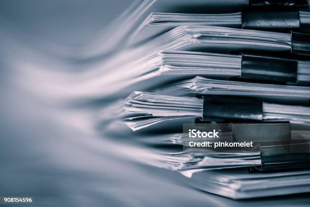 The Extreamely Close Up Report Paper Stacking Of Office Working Document Retro Color Tone Stock Photo - Download Image Now