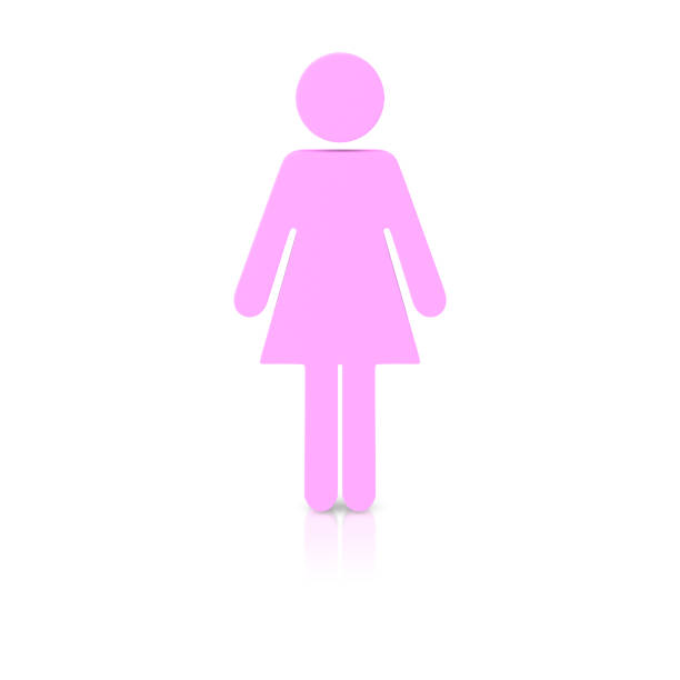 Isolated Pink Woman Symbol on a Light Reflective Surface. This image is a 3d render.