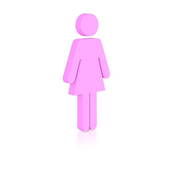 Single Pink Woman Symbol, isolated on a seamless reflective surface. This image is a 3d render.