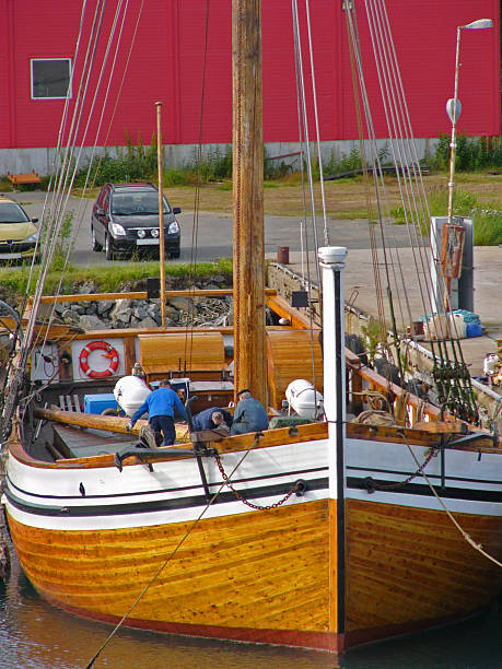 Ship crew preparing to sail stock photo