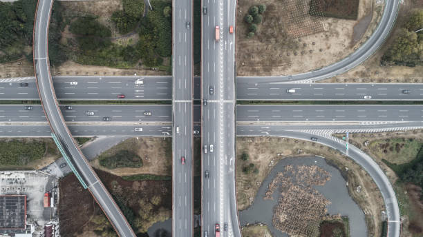 istock aerial view of a highway intersection 908160778