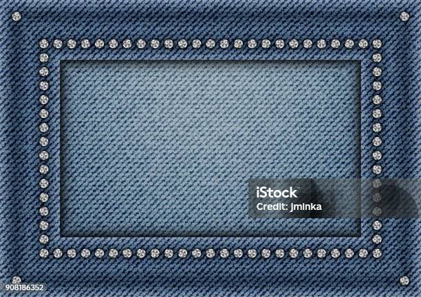 Jeans Frame With Sequins Stock Illustration - Download Image Now - Diamond - Gemstone, Denim, Border - Frame