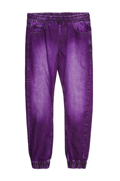 istock Violet baggy jeans denim pants with elastic isolated on white 908189448