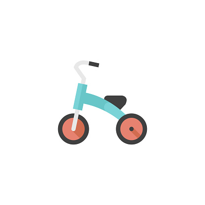 Kids tricycle icon in flat color style. Playing game toy