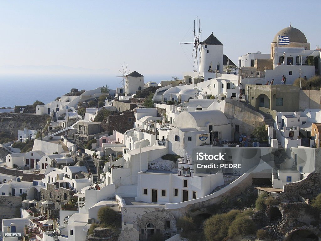 Oia and the famous windmills  Aegean Islands Stock Photo