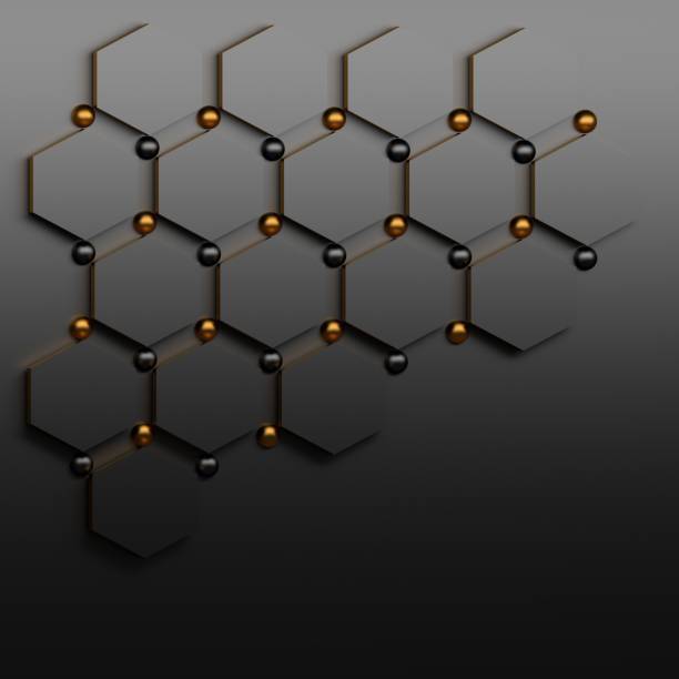 istock Many balck hexagons with golden spheres 908196486