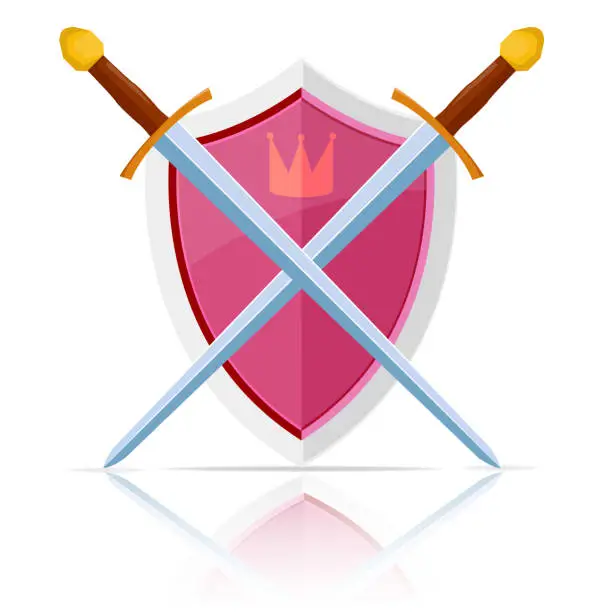 Vector illustration of Crossed swords and shield