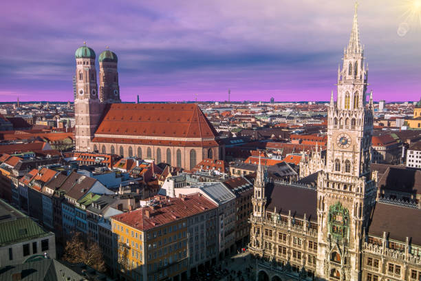 istock Evening panoramic cityscape dowtown of Munich at sunset, Bavaria 908201508