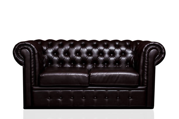 vintage old dark brown leather sofa - armchair sofa leather brown imagens e fotografias de stock