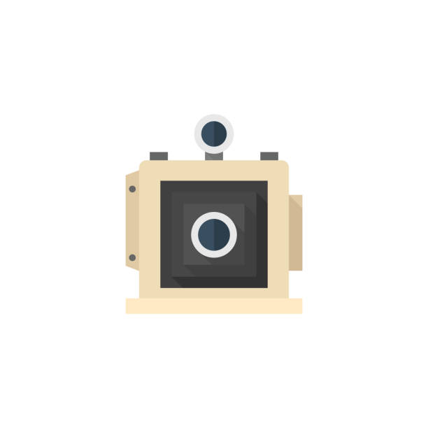 Flat icon - Large format camera Large format camera icon in flat color style. View field sheet film photography lens 4 x 10 kilometer stock illustrations