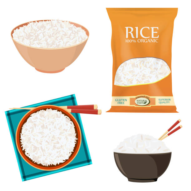 쌀 팩 및 그릇 - rice stock illustrations