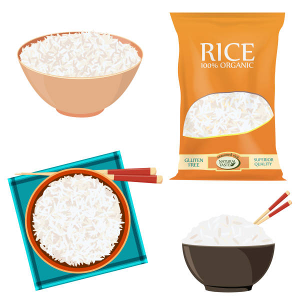Rice pack and bowl Rice pack and bowl rice food staple stock illustrations