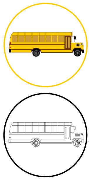 illustrations, cliparts, dessins animés et icônes de bus de l’école classique pour enfants - enfants derrière voiture vacance