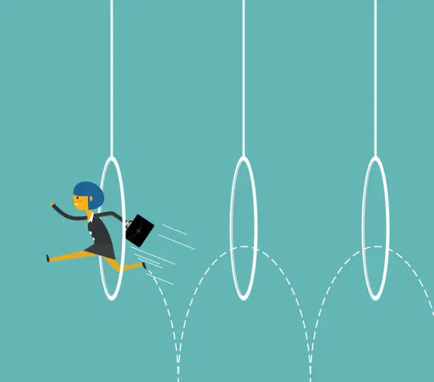 Vector illustration of Businesswoman jumping through hoops