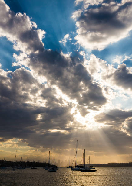 Sunset with ocean and boats