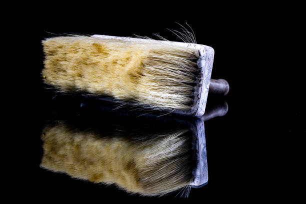 istock A paintbrush for a painter on a glass table. Painting accessories in a mirror reflection. Black background. 908219858