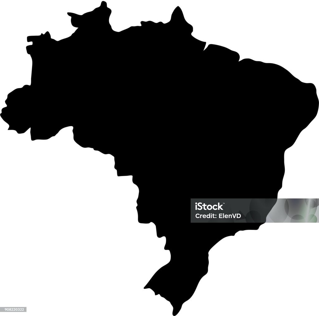 벡터 일러스트 레이 션의 흰색 바탕에 브라질의 검은 실루엣 국가 국경 지도 - 로열티 프리 브라질 벡터 아트