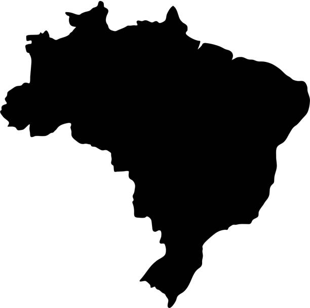 벡터 일러스트 레이 션의 흰색 바탕에 브라질의 검은 실루엣 국가 국경 지도 - 브라질 stock illustrations