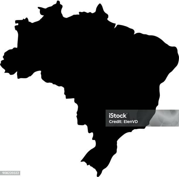 벡터 일러스트 레이 션의 흰색 바탕에 브라질의 검은 실루엣 국가 국경 지도 브라질에 대한 스톡 벡터 아트 및 기타 이미지 - 브라질, 지도, 아이콘